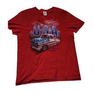 American Tradition USA‎ Truck Graphic Print Patriotic T-Shirt Size L